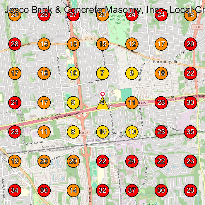 Jesco Brick & Concrete Masonry, Inc GeoGrid visibility map for Concrete Contractor in Centereach